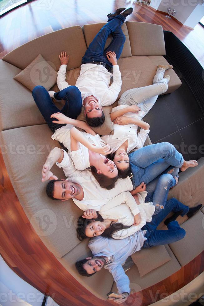 friends group get relaxed at home photo