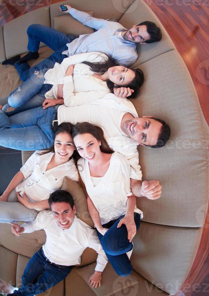 friends group get relaxed at home photo