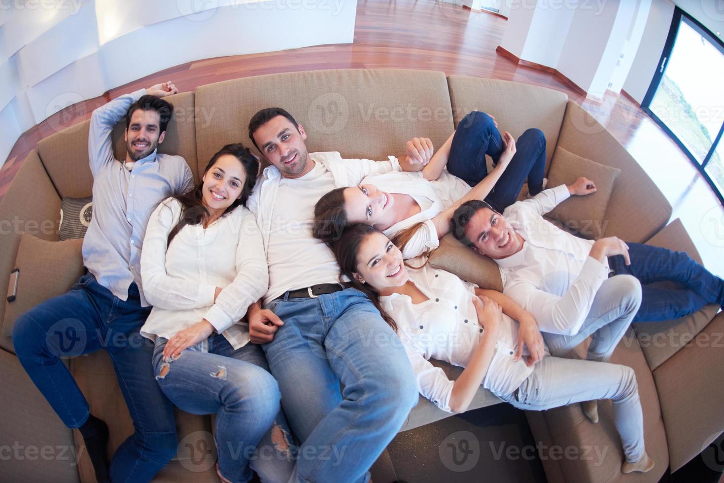 friends group get relaxed at home photo
