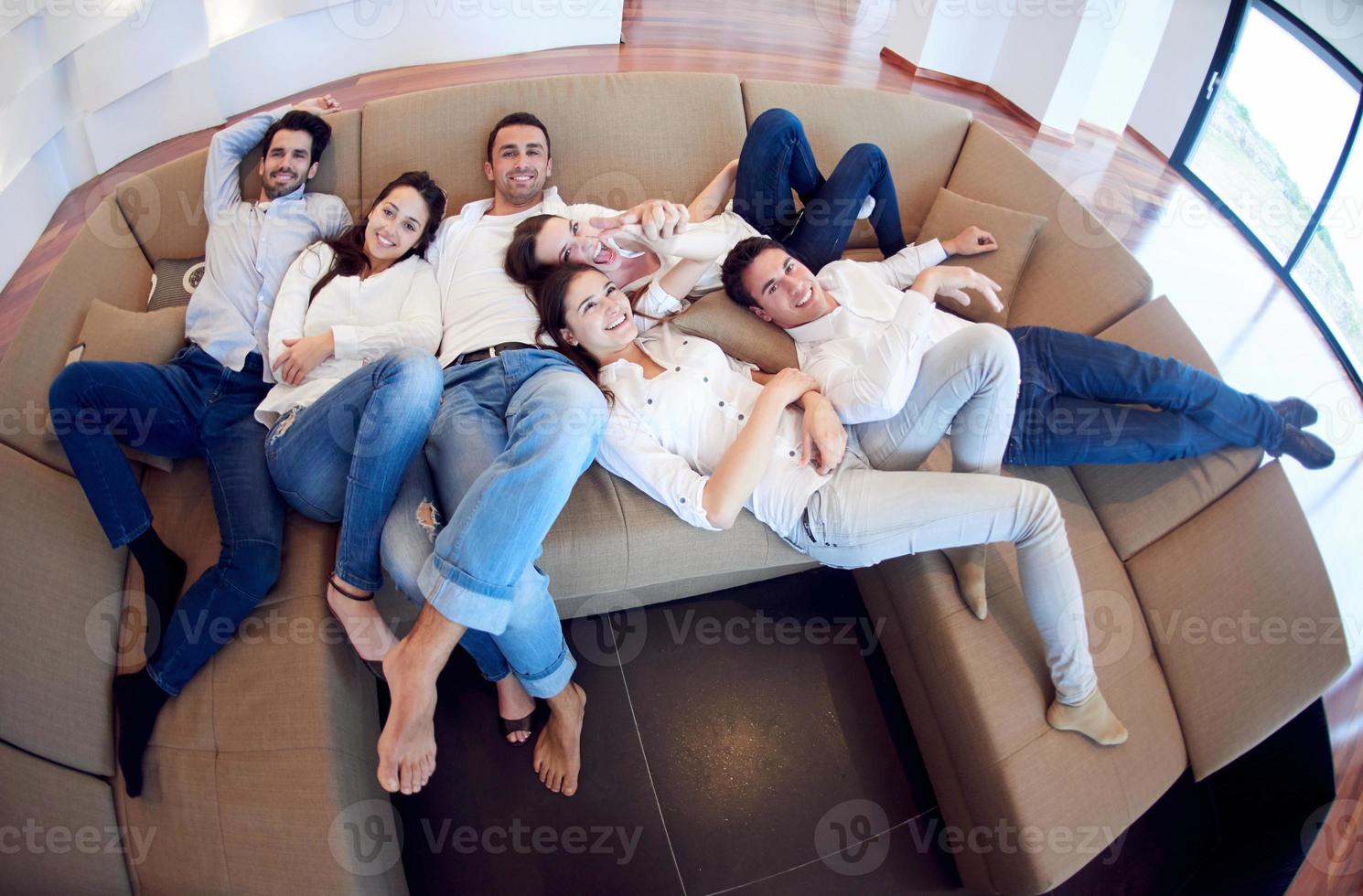 friends group get relaxed at home photo