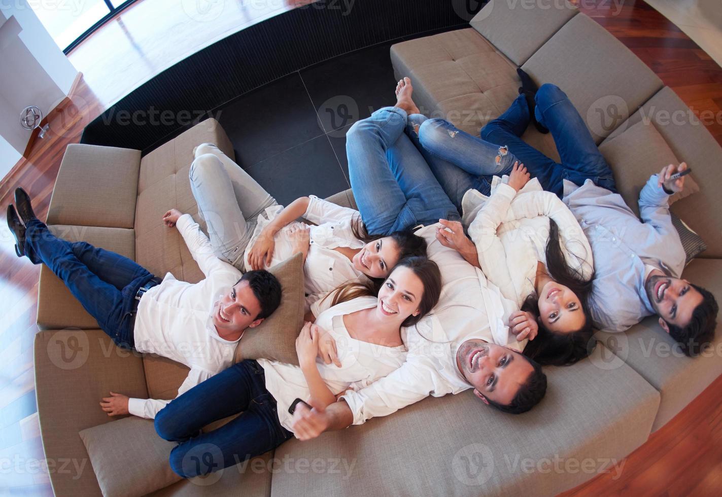 friends group get relaxed at home photo