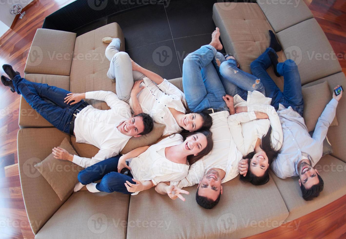 friends group get relaxed at home photo