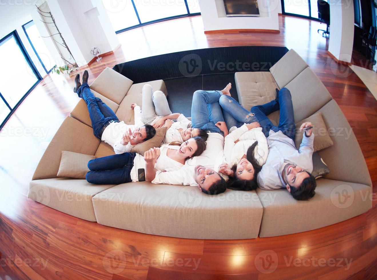 friends group get relaxed at home photo