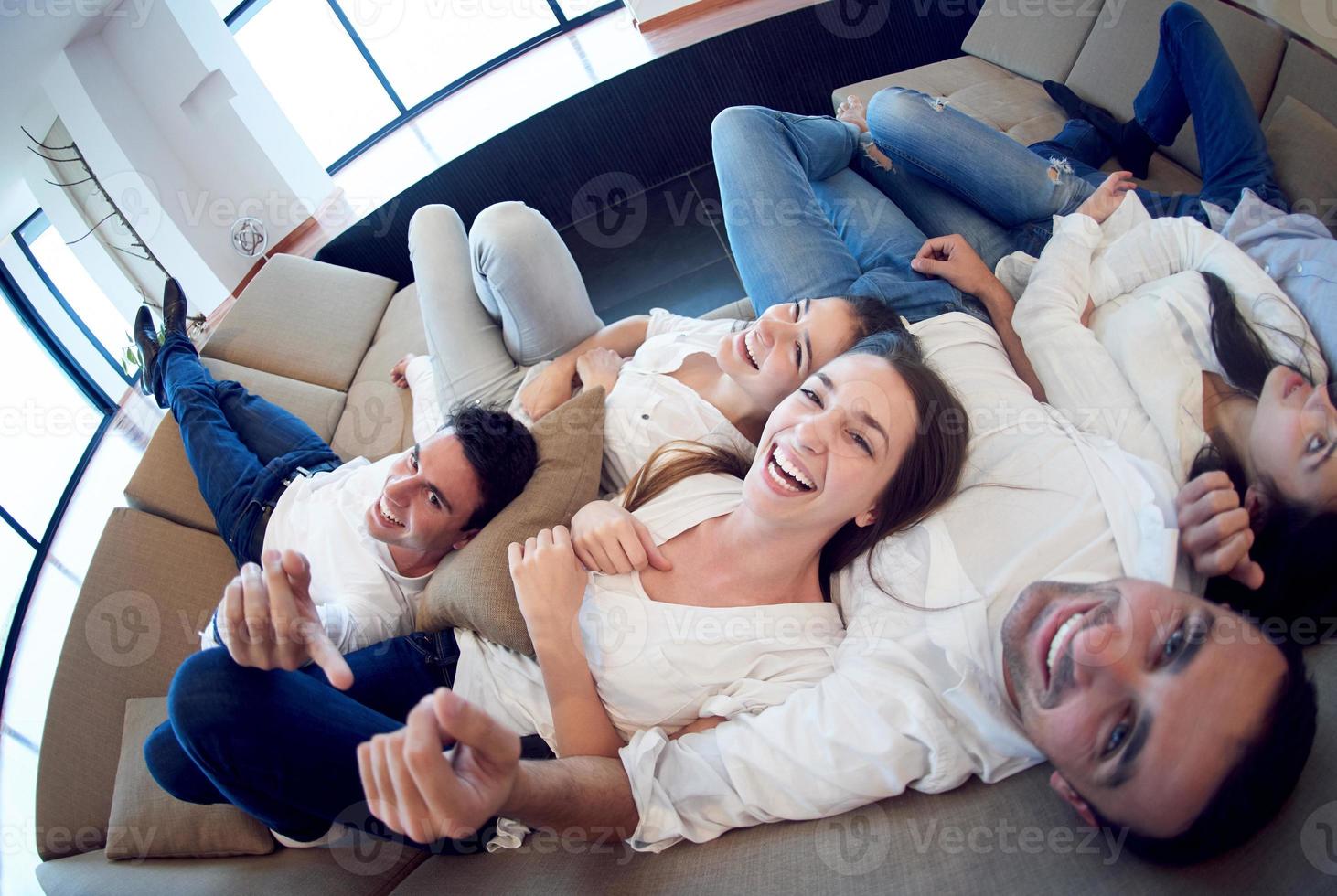 friends group get relaxed at home photo