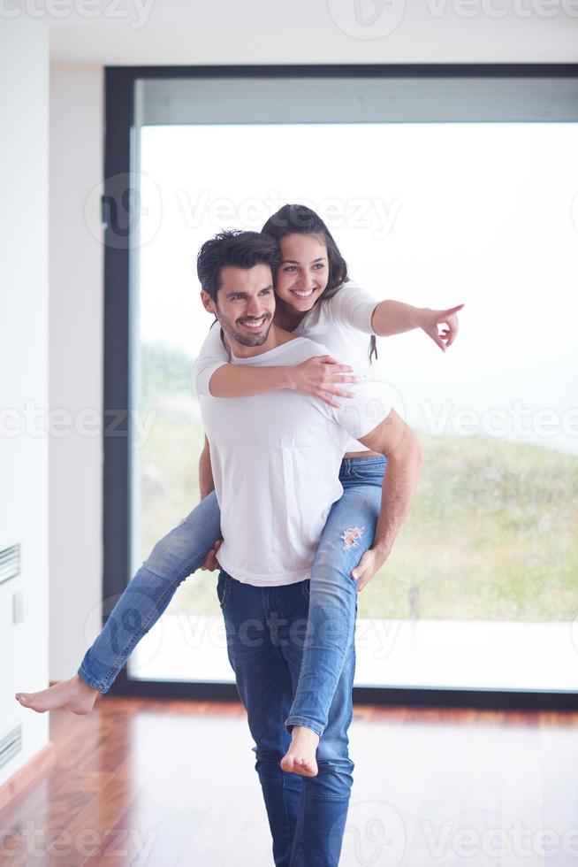 happy young romantic couple have fun and  relax at home photo