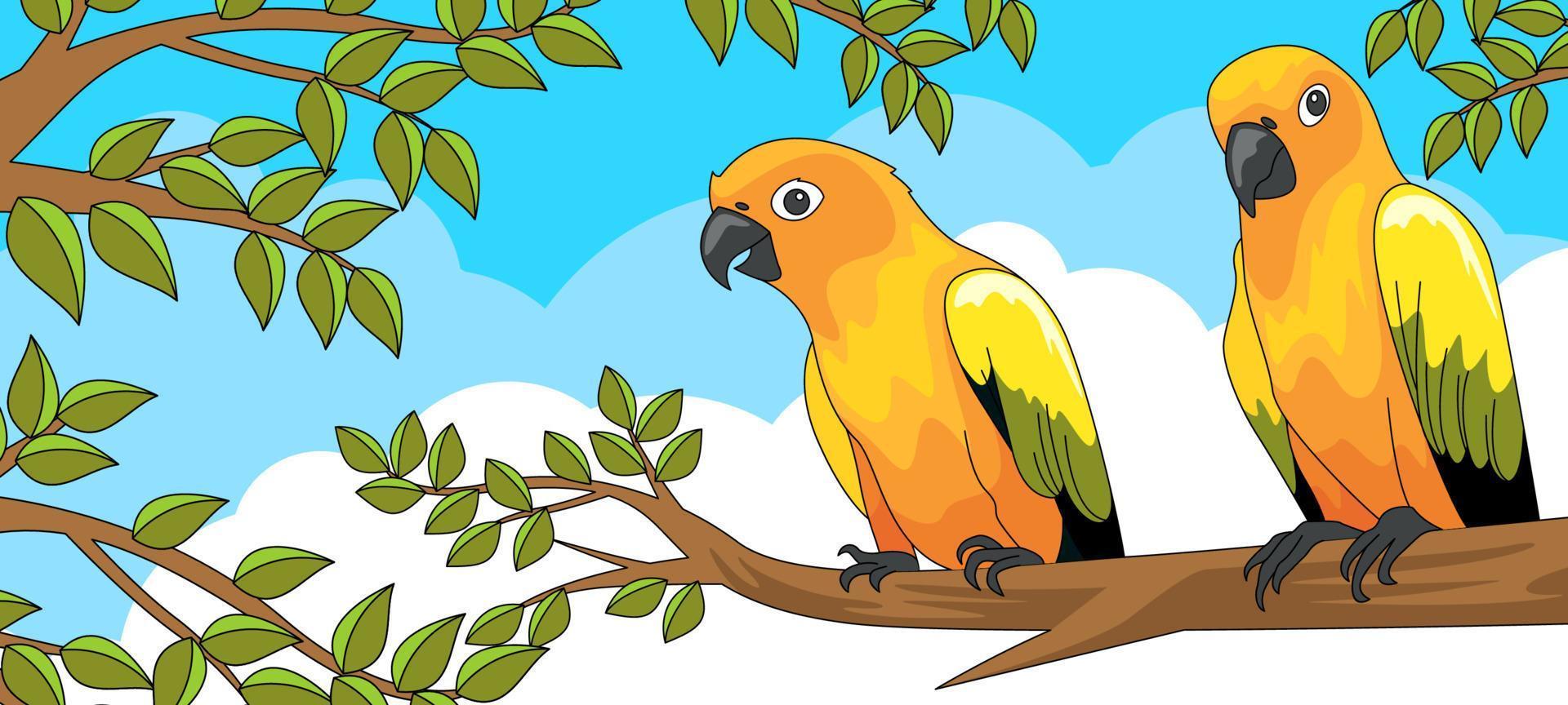 Exotic Parrot Birds on the Tree Concept vector