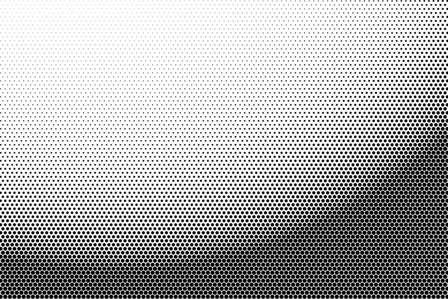 Radial halftone gradient consisting of circles, vector dots pattern, bottom overlay.