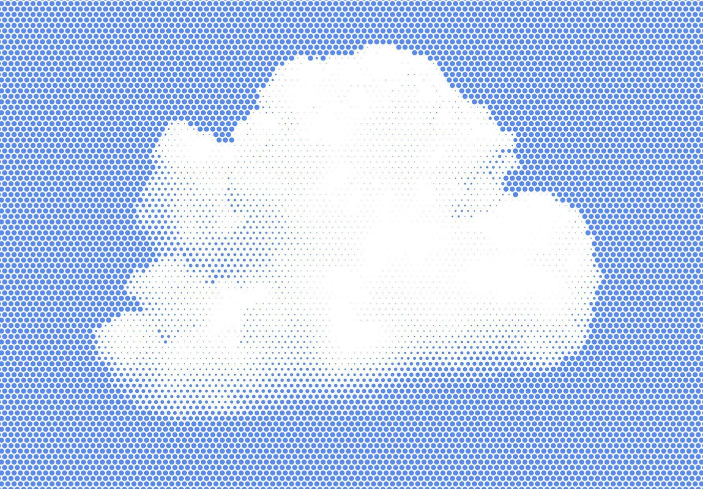 Halftone white cloud in the blue sky, vector design template.