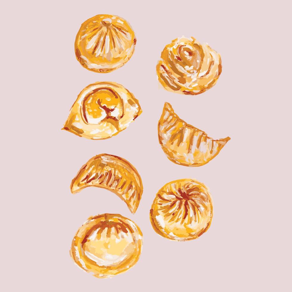 dumplings dimsum vectores en gouache