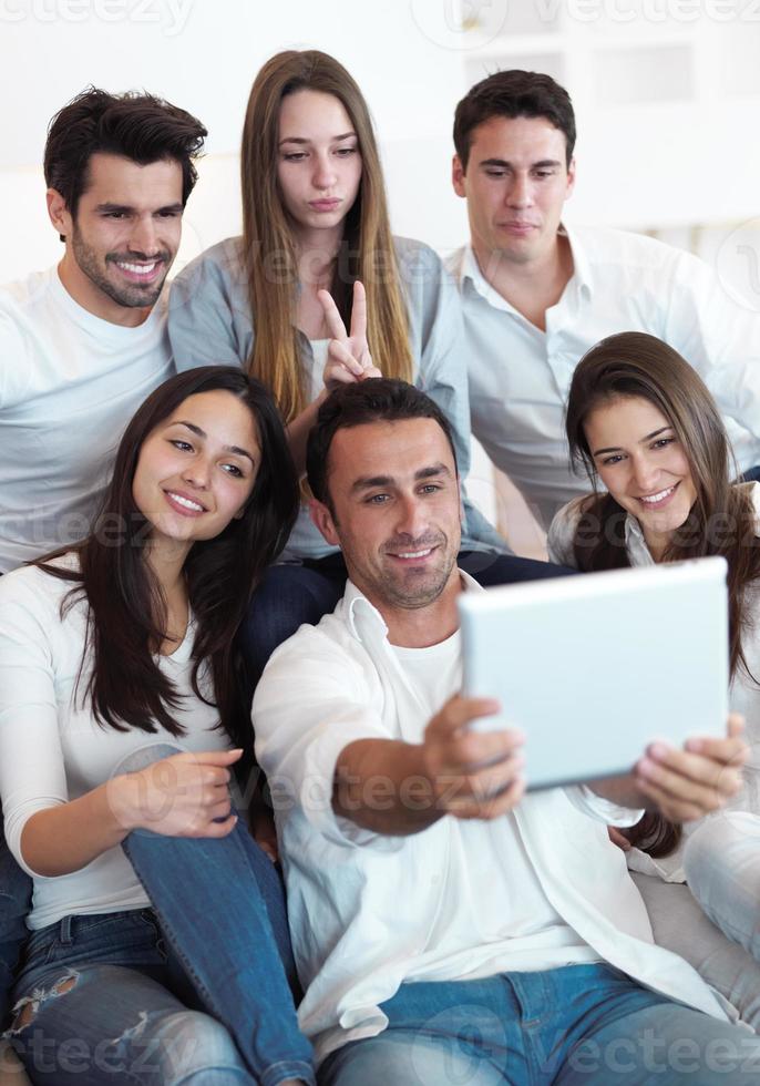 group of friends taking selfie photo