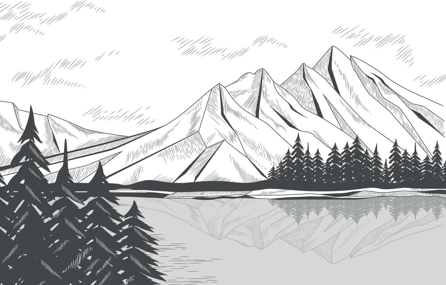 Beautiful Scenery Hand Drawn vector