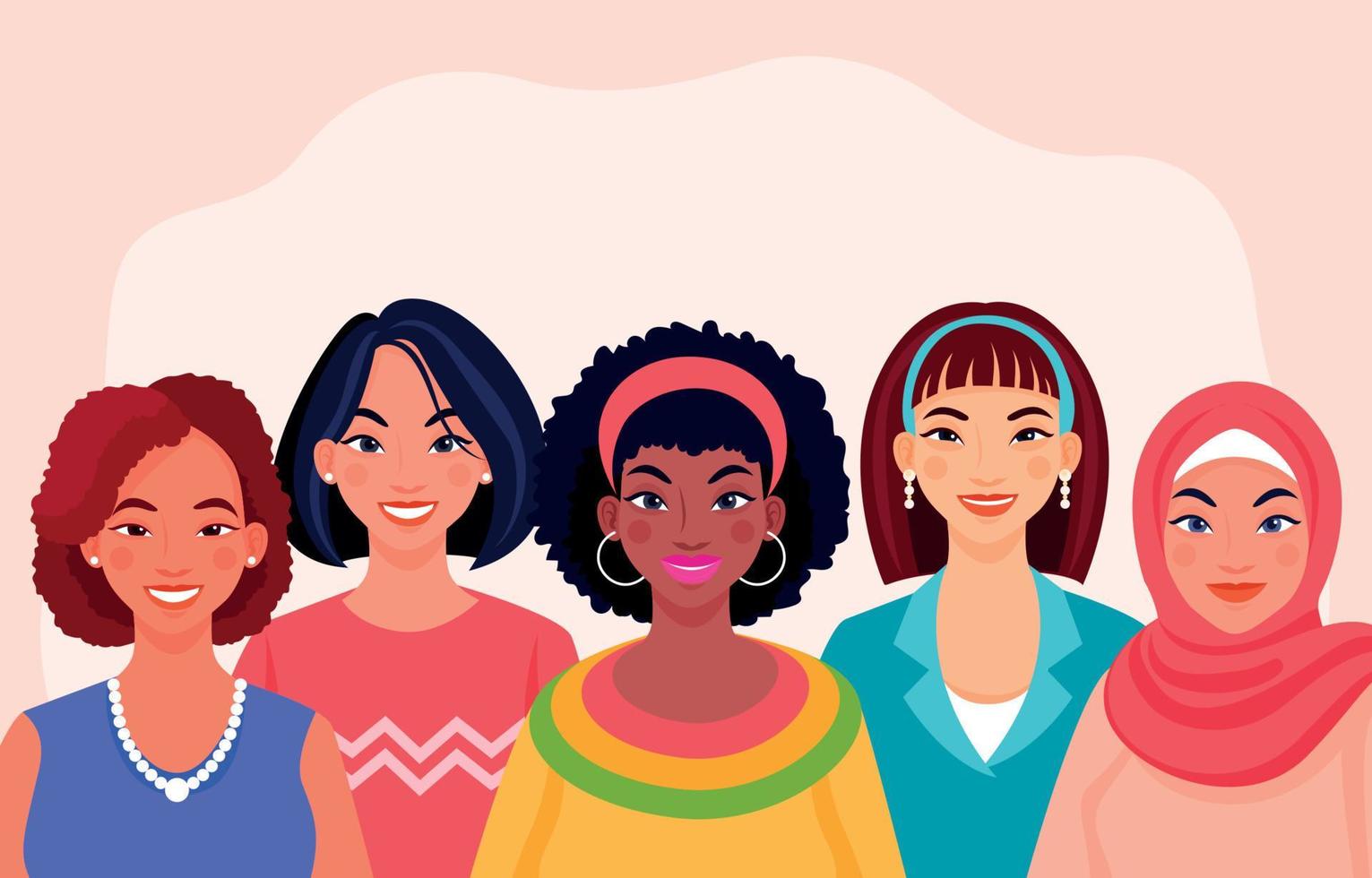 concepto multirracial de mujer colorida vector