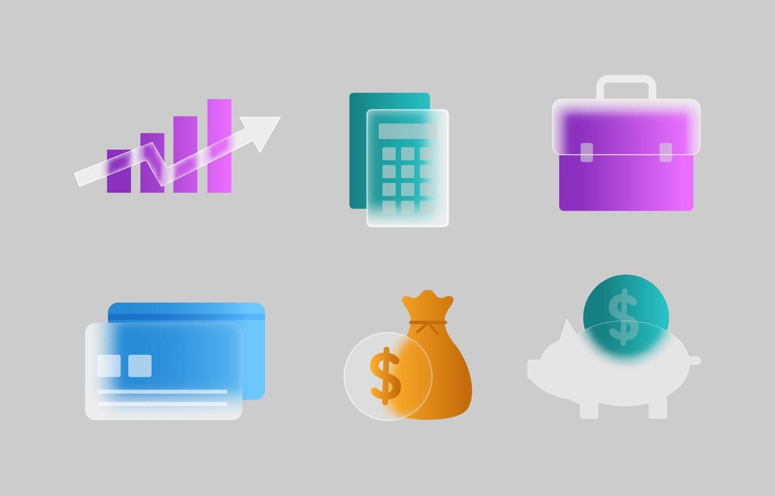 Glass Morphism Finance Icon Set vector