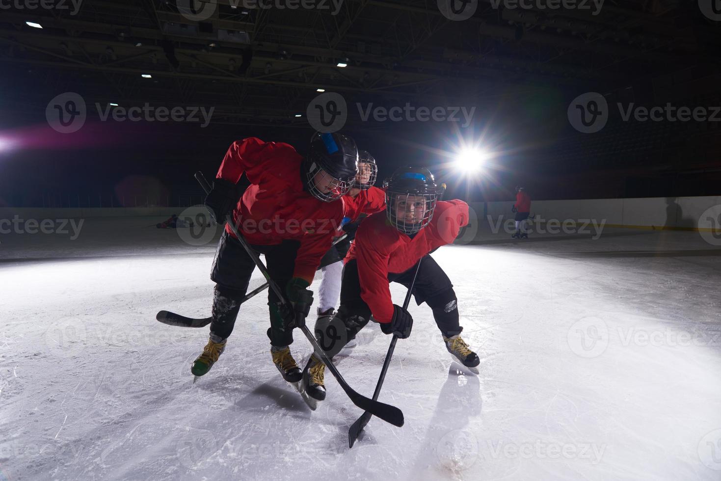happy children gropu  hockey team sport players photo