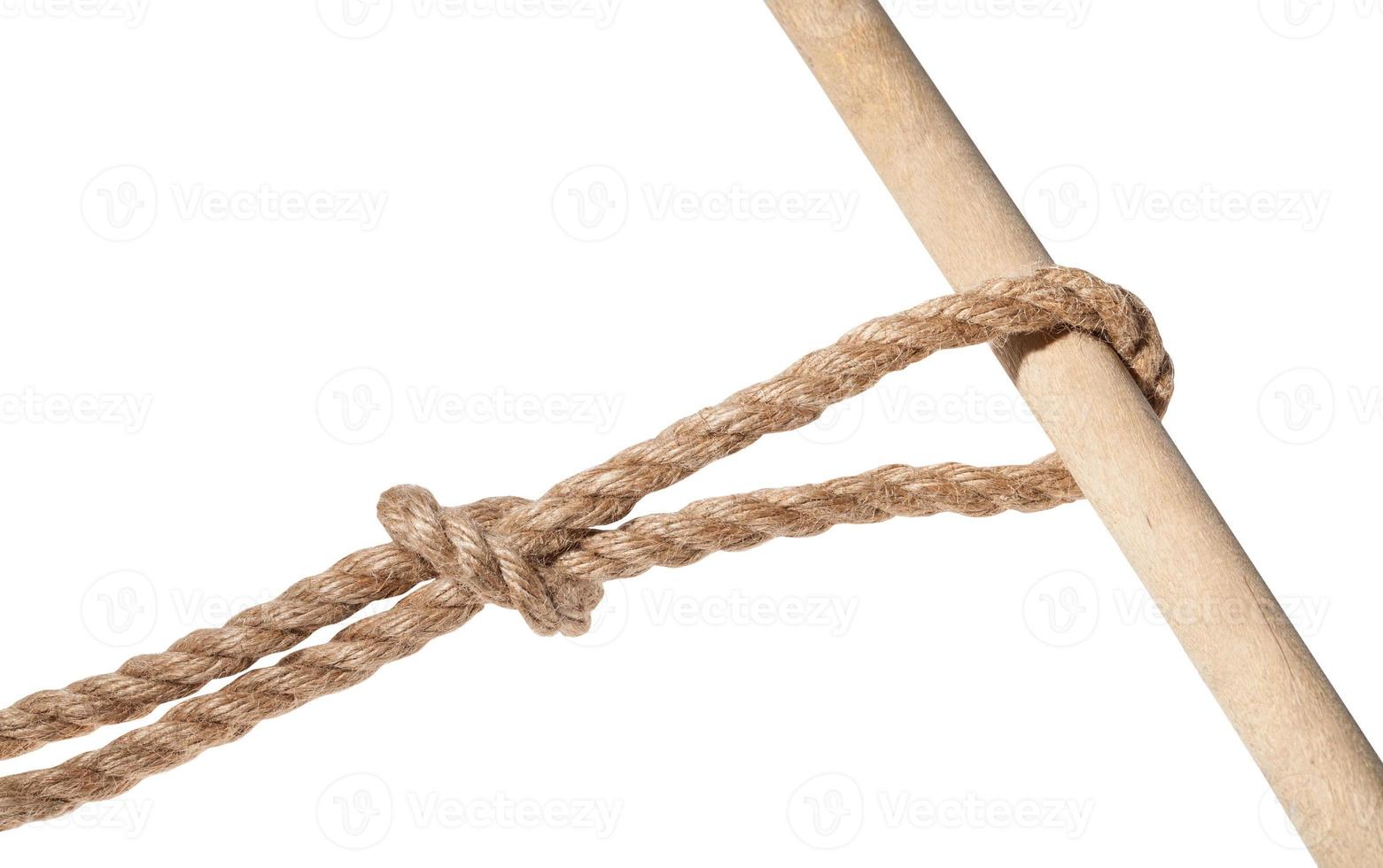 slipped overhand knot tied on jute rope isolated photo