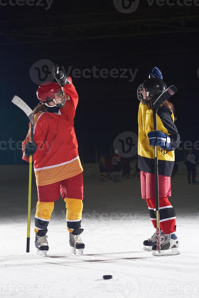 teen girls ice hockey players portrait photo