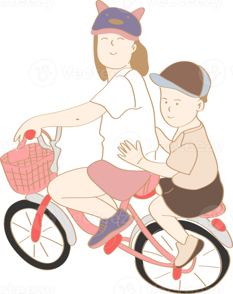 hand drawn siblings riding bicycles png