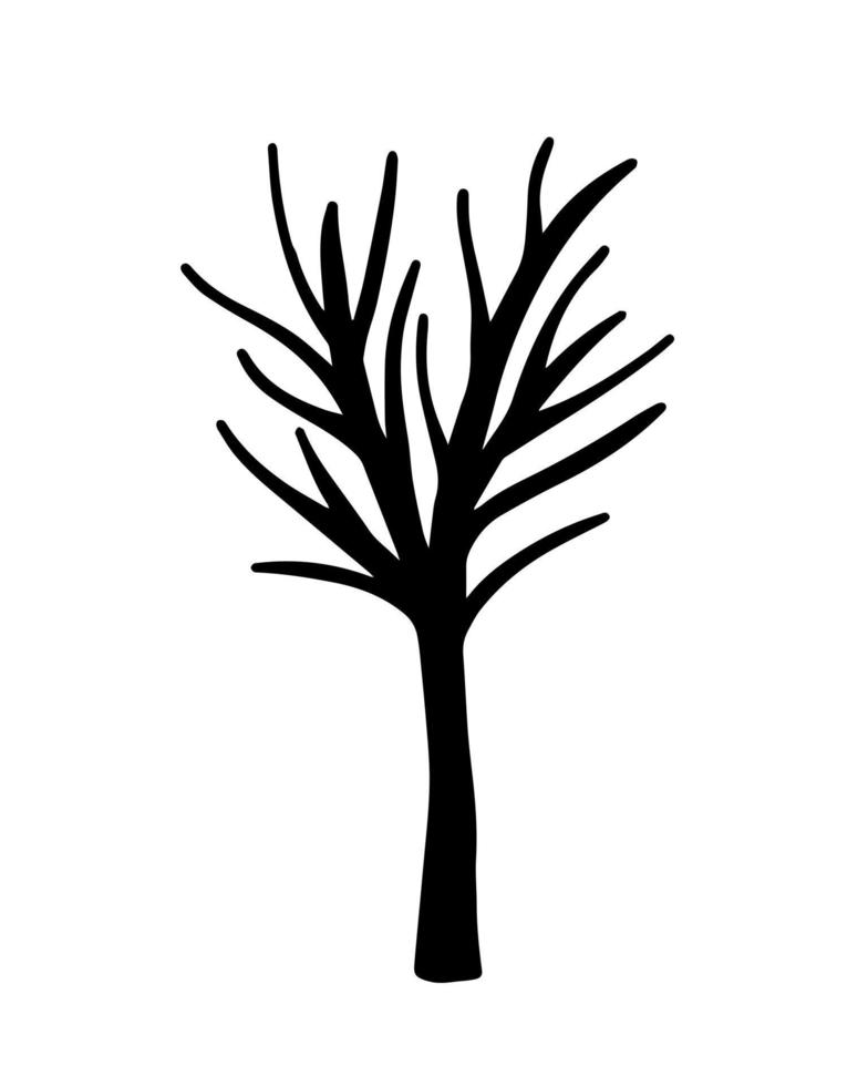 silueta de árbol dibujada a mano aislada. ilustración de árbol de garabato negro. vector