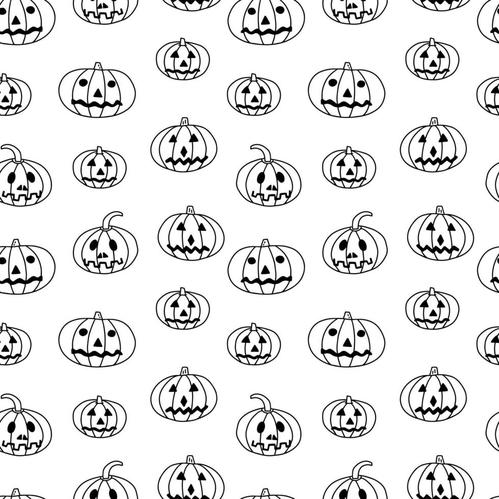 Halloween pumpkin seamless pattern vector. Doodle scary pumpkins isolated on white background vector