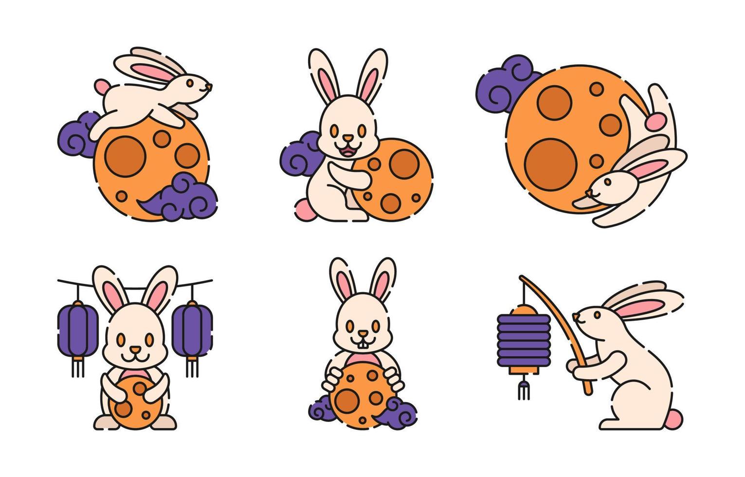 Moon and Bunny Icon Set vector