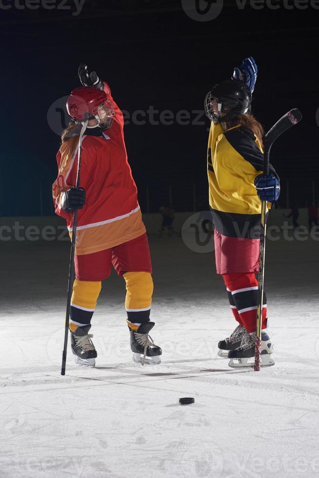 teen girls ice hockey players portrait photo