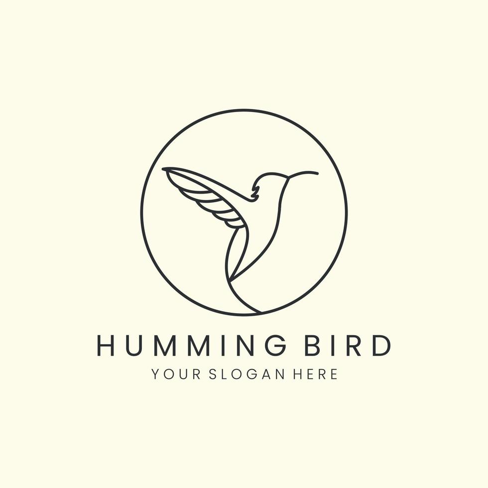 humming bird with line art and emblem style logo vector icon design template illustration