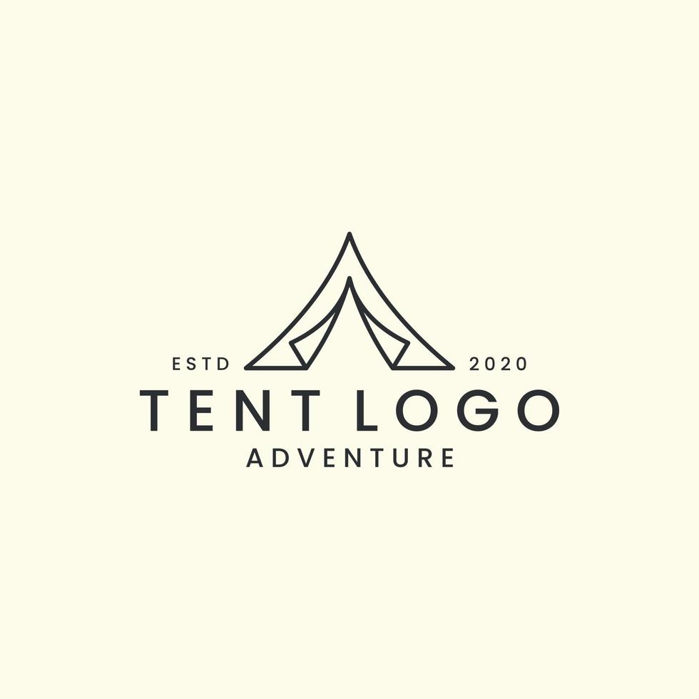 tent minimalist with linear style logo vector illustration, summer camp, tree icon template design
