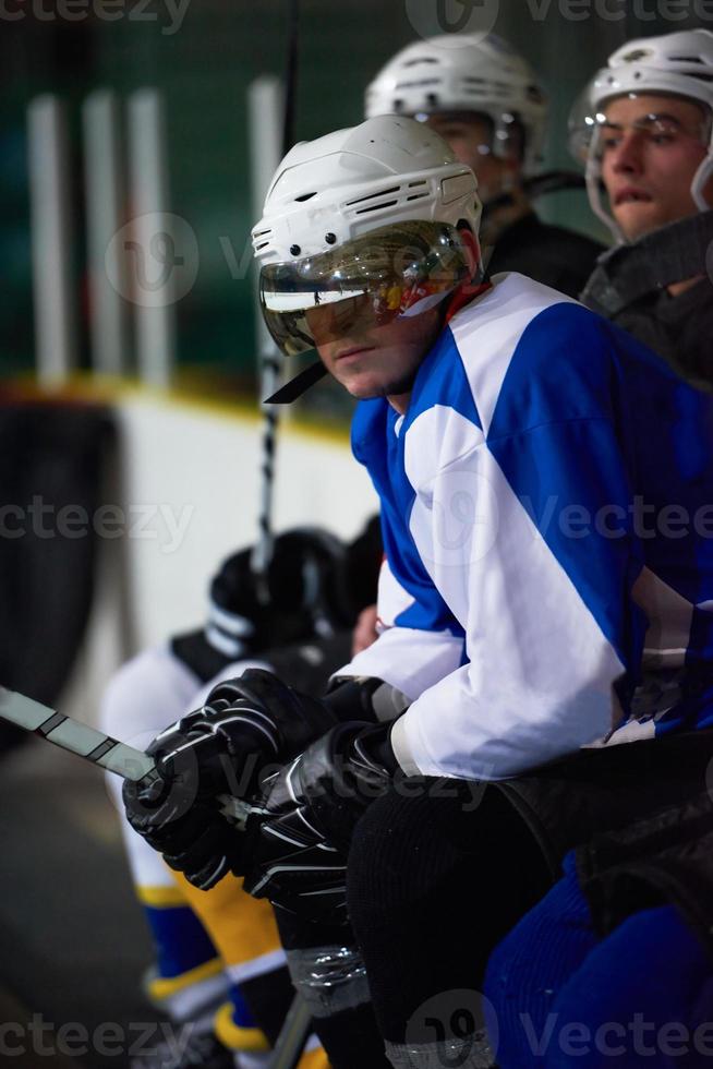 ice hockey players on bench photo