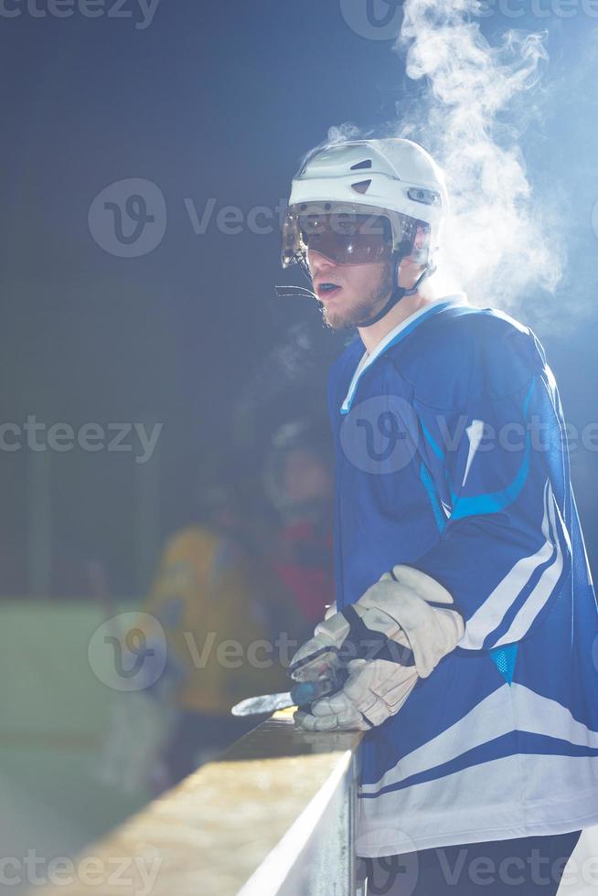 ice hockey players on bench photo