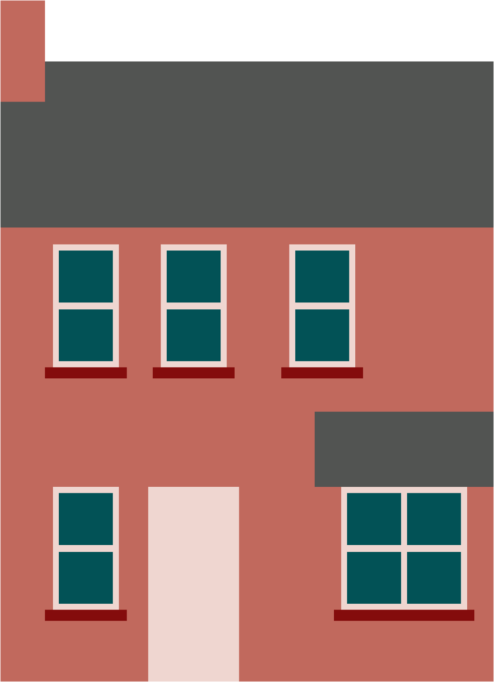 Colorful classic vintage house front elevation view. png