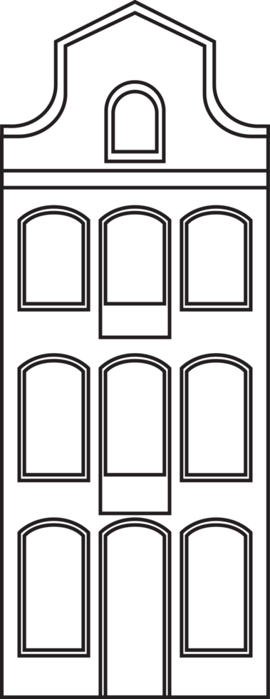 Outline drawing classic row house front elevation view. png