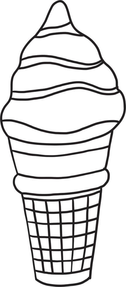Outline freehand drawing of a cone of icecream. png