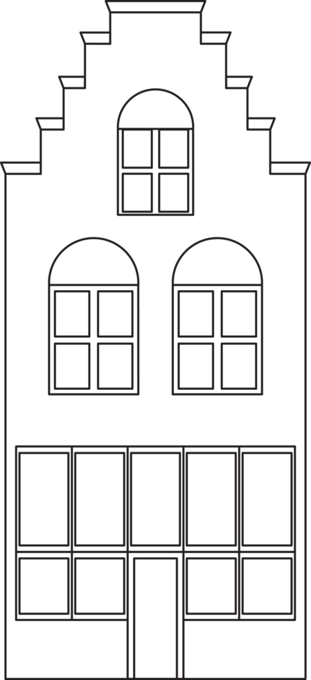 Outline drawing classic row house front elevation view. png