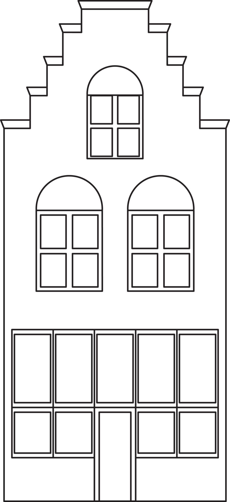 Outline drawing classic row house front elevation view. 10833185 PNG