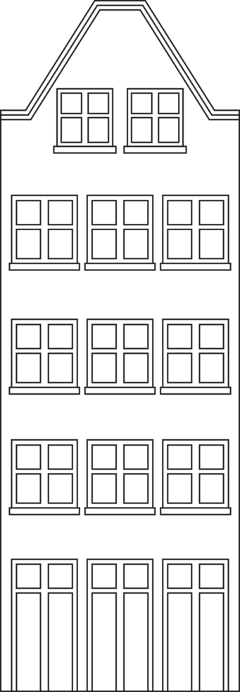 Outline drawing classic row house front elevation view. png