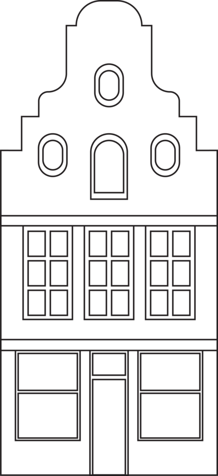 Outline drawing classic row house front elevation view. png