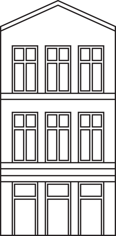 Outline drawing classic row house front elevation view. png