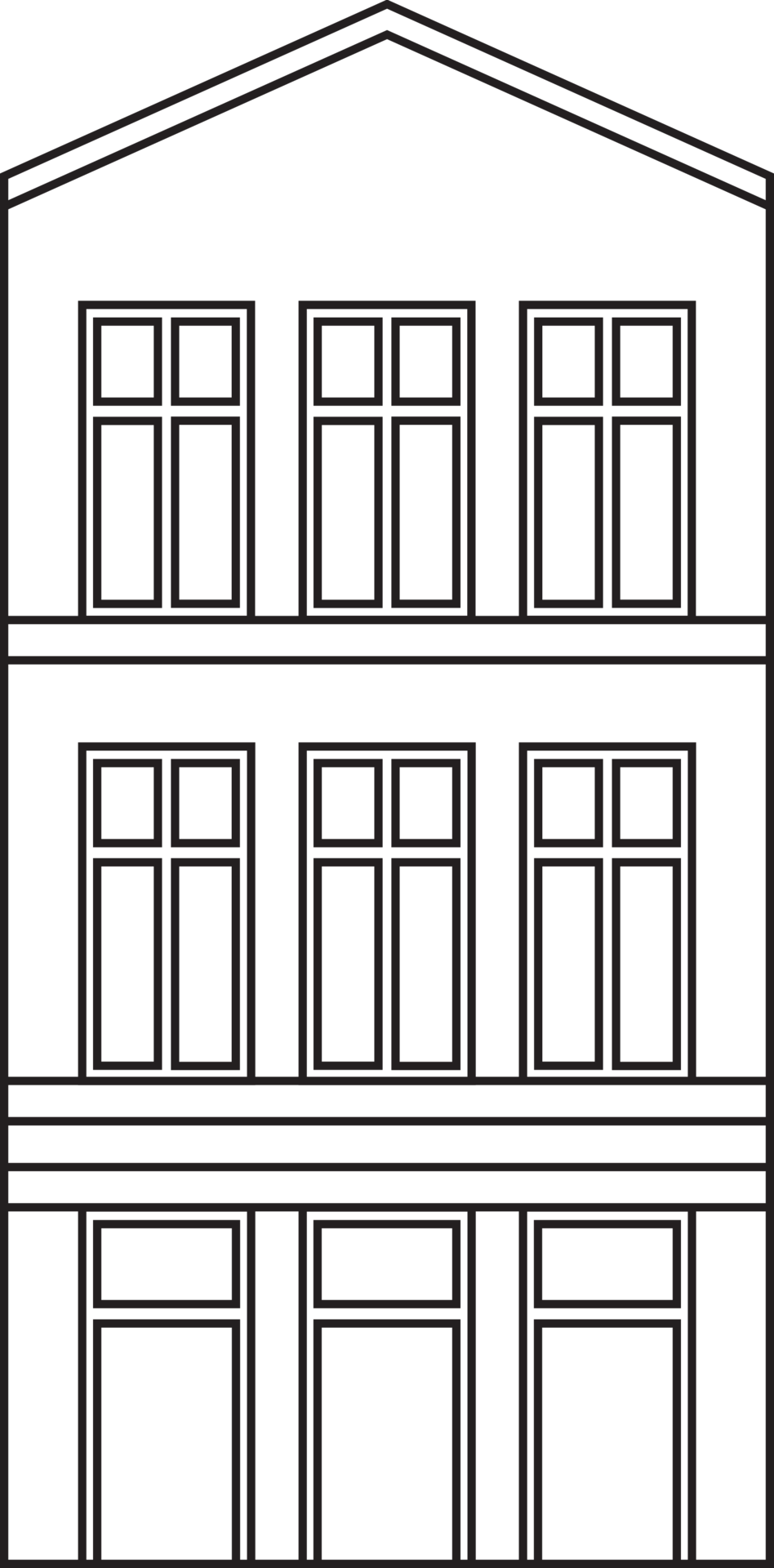 Outline drawing classic row house front elevation view. 10833213 PNG