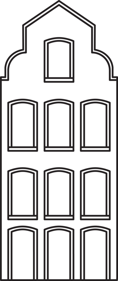 Outline drawing classic row house front elevation view. png