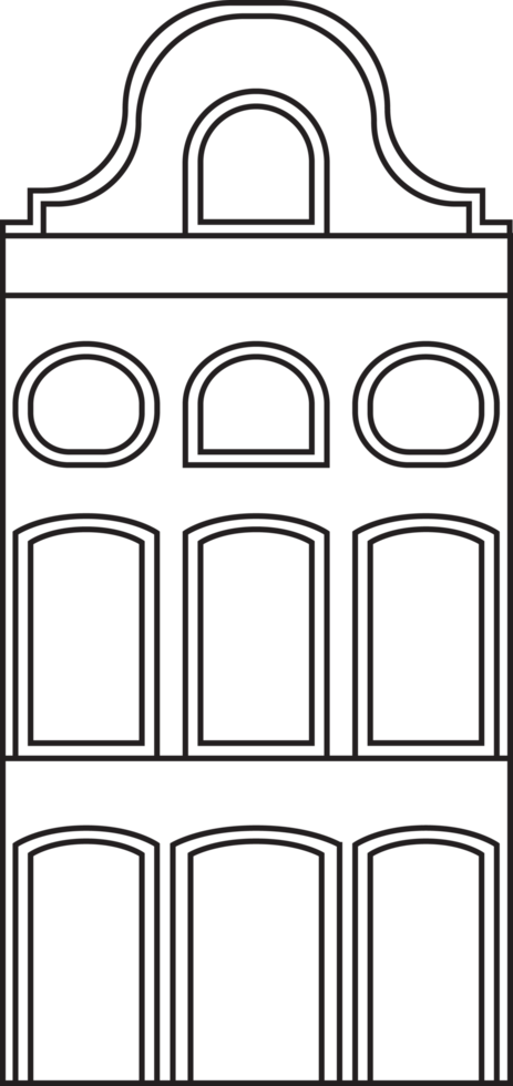 Outline drawing classic row house front elevation view. png