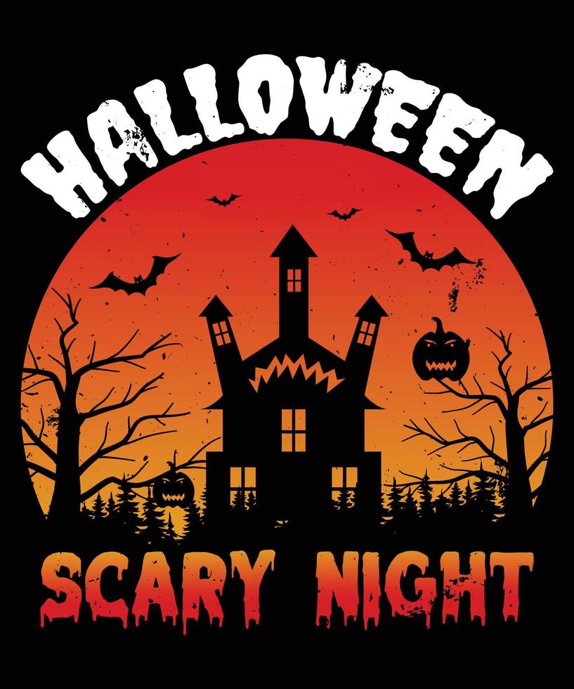 diseño de camiseta de noche de miedo de halloween vector