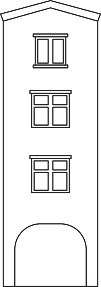 Outline drawing classic row house front elevation view. png