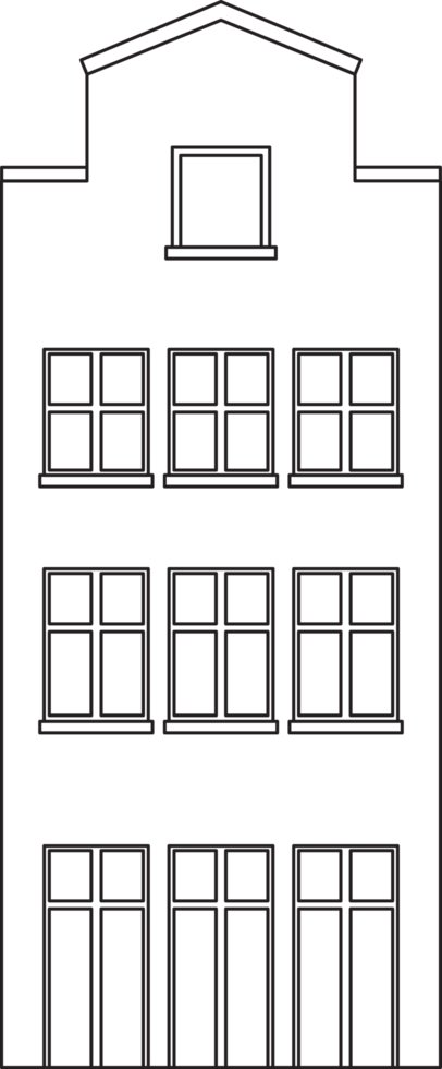 Outline drawing classic row house front elevation view. png