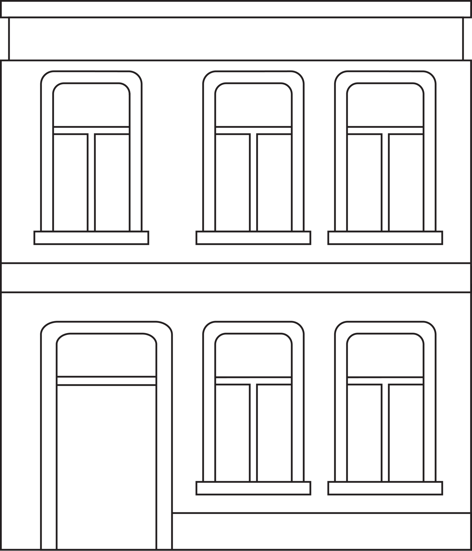 outline-drawing-classic-row-house-front-elevation-view-10833372-png