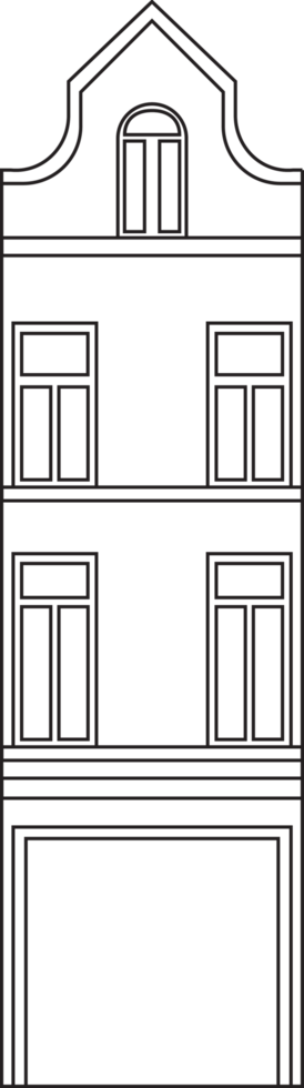 Outline drawing classic row house front elevation view. png