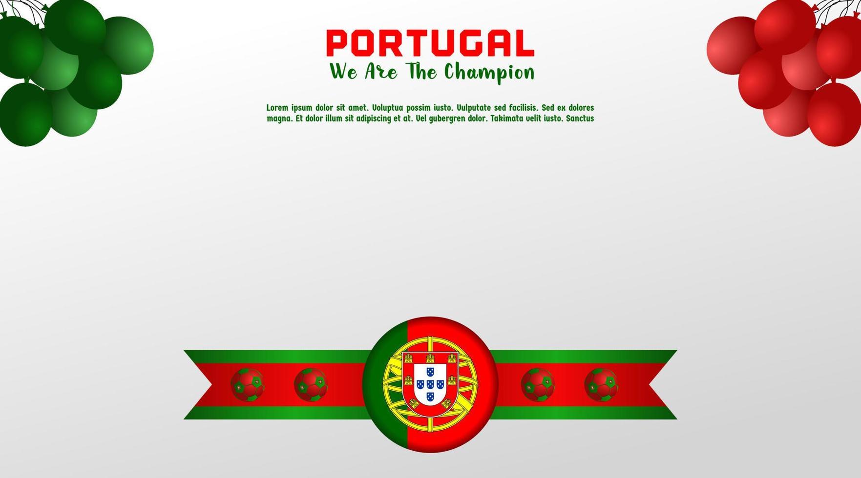 bandera de portugal de fondo vectorial con balón de fútbol, plantilla de redes sociales, combinación de colores perfecta vector