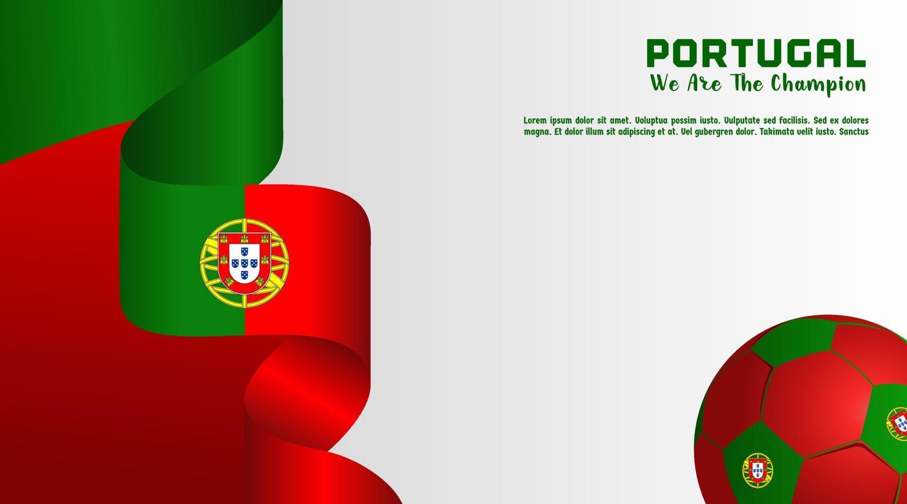 bandera de portugal de fondo vectorial con balón de fútbol, plantilla de redes sociales, combinación de colores perfecta vector