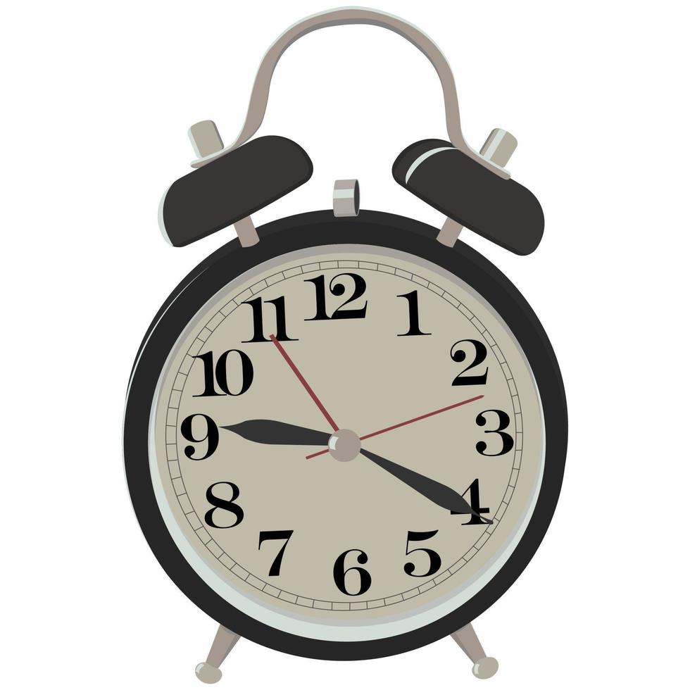 Black vintage alarm clock. Vector illustration