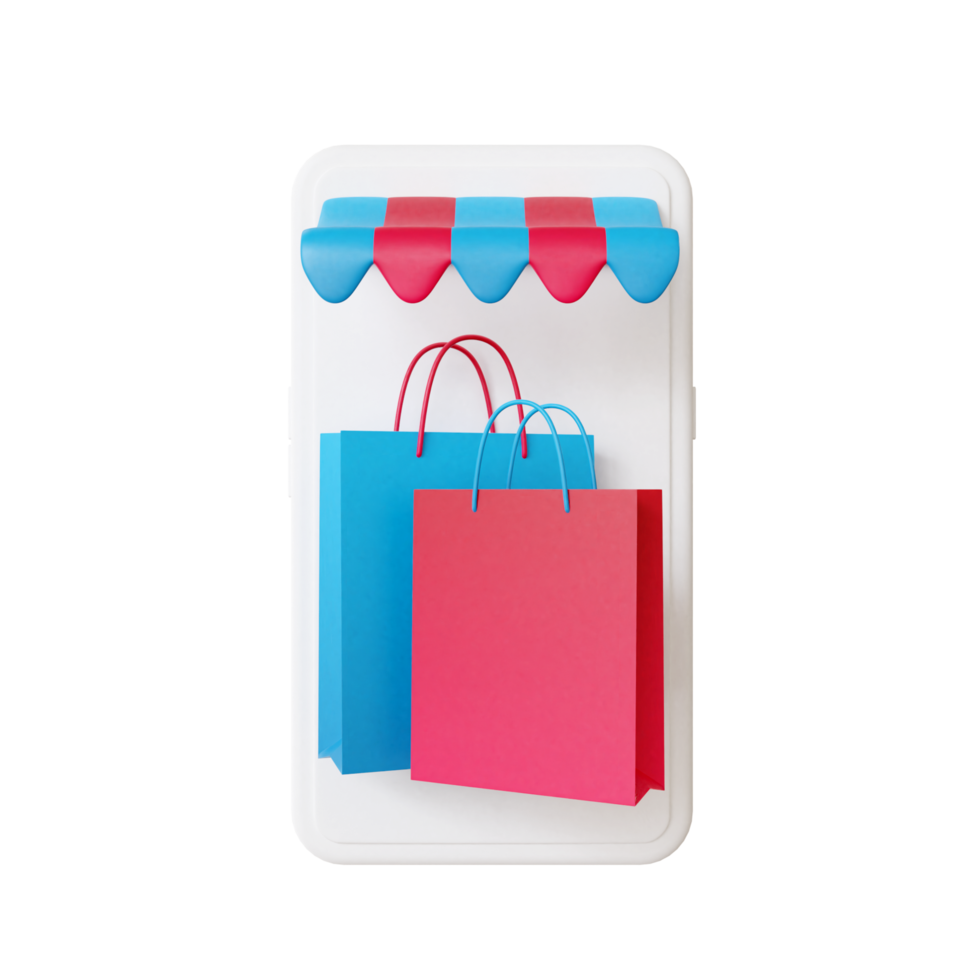 3d shopping bag on handphone png