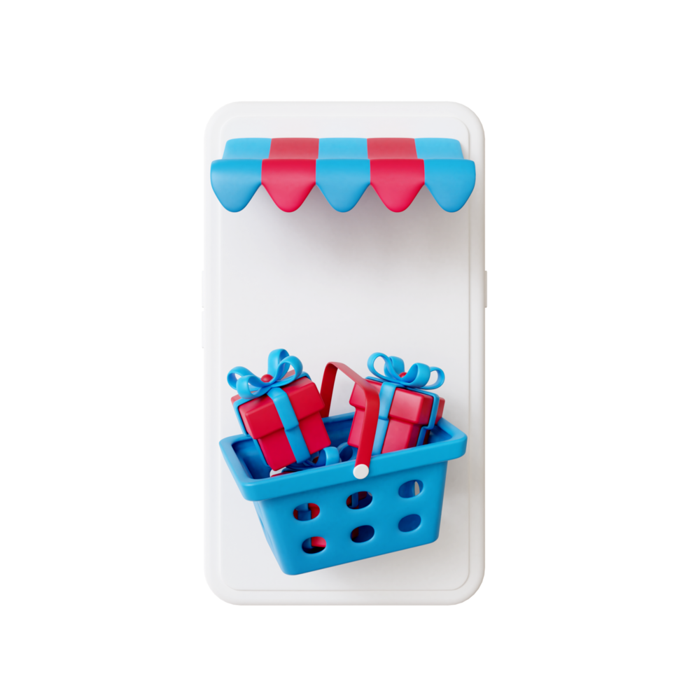 3d shopping cart on handphone png